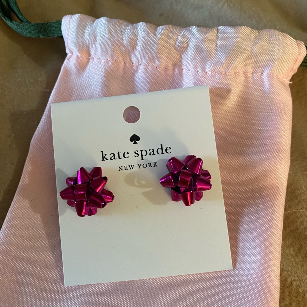 Kate Spade pink Christmas bow earrings